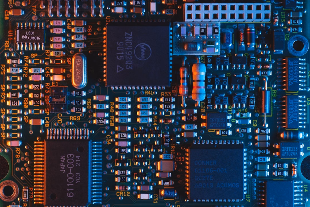 terahertz technology open new — closeup of integrated circuit with microwave components under microscope